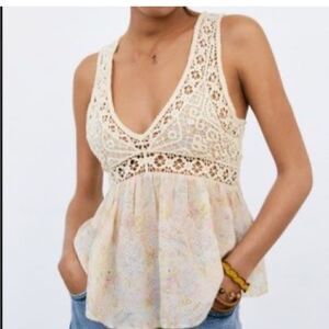 ZARA crochet boho tank top lace up XS extra small